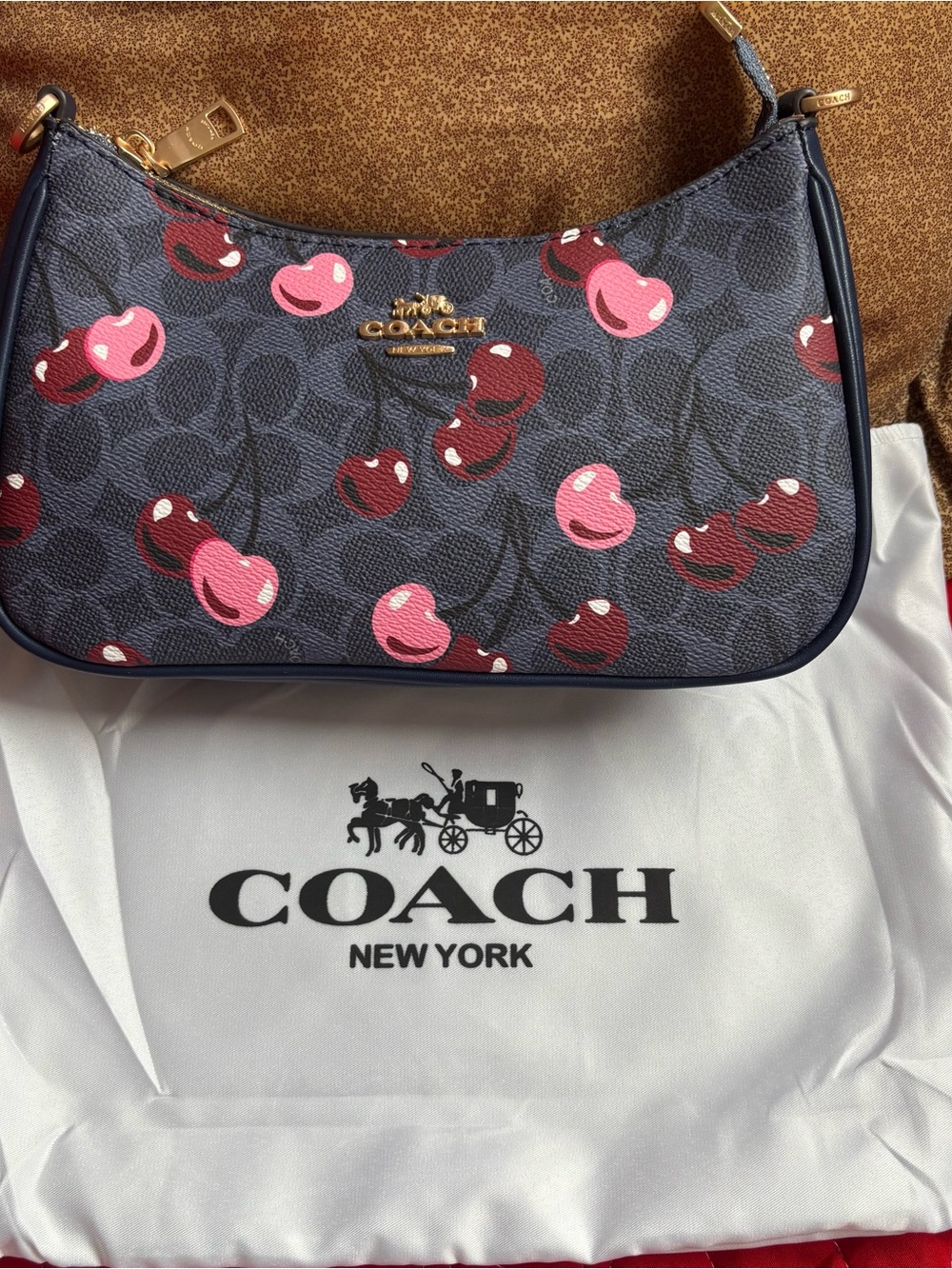 Coach Navy Cherry-Print Shoulder Bag in Pink & Burgundy